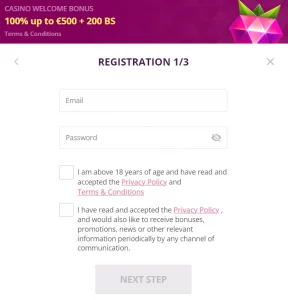 Malina Casino registrstion